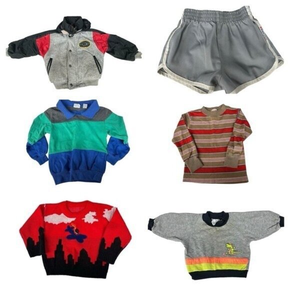 Vintage Boys Youth Toddler Size 5/6 Lot of 6 Pieces Jacket Sweaters Tops 1980's - Picture 1 of 11